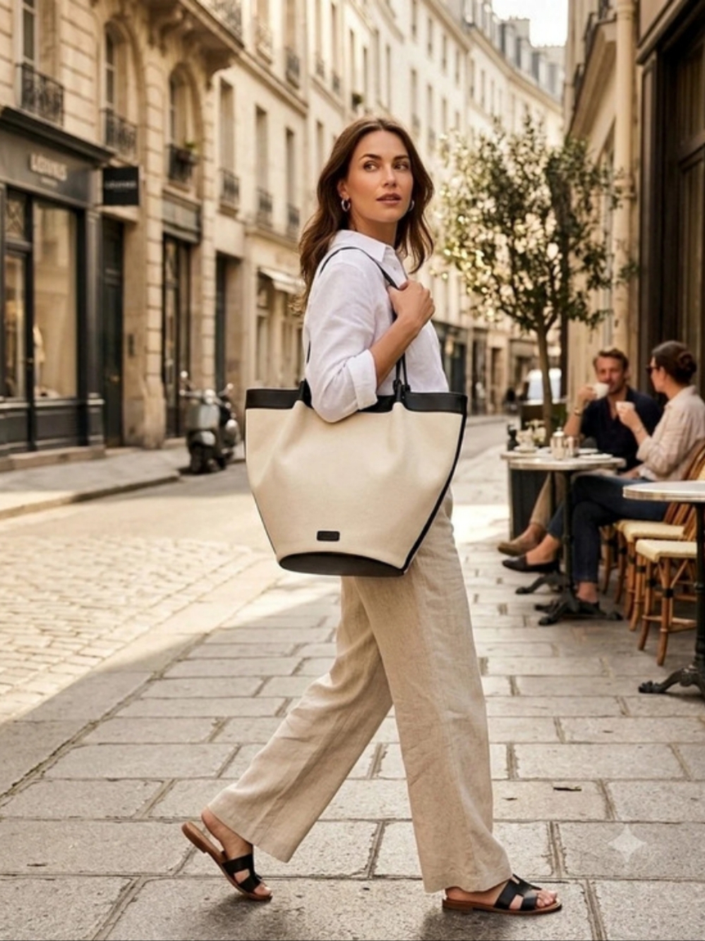 NWT BCBG Natural and Black Canvas Tote Bag - MSRP $128
